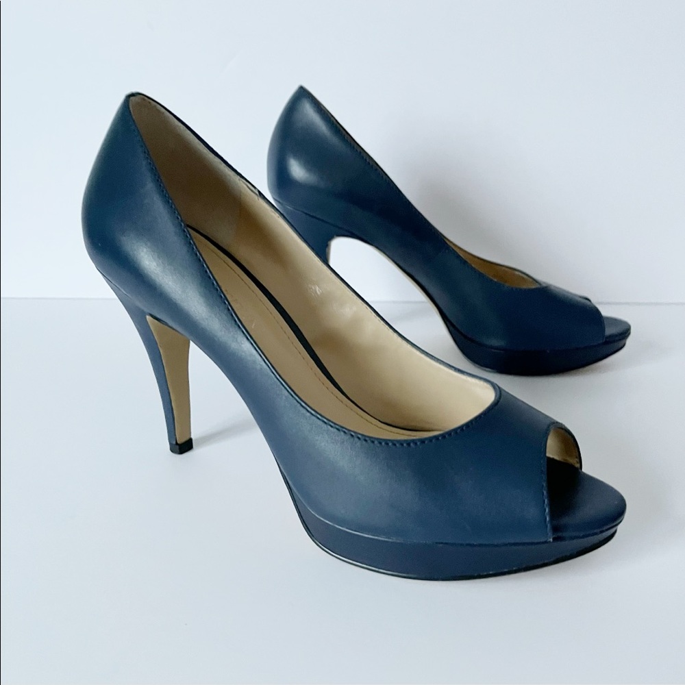 Enzo Angiolini Leather Open Toe Pumps Blue 7.5 - Picture 9 of 9